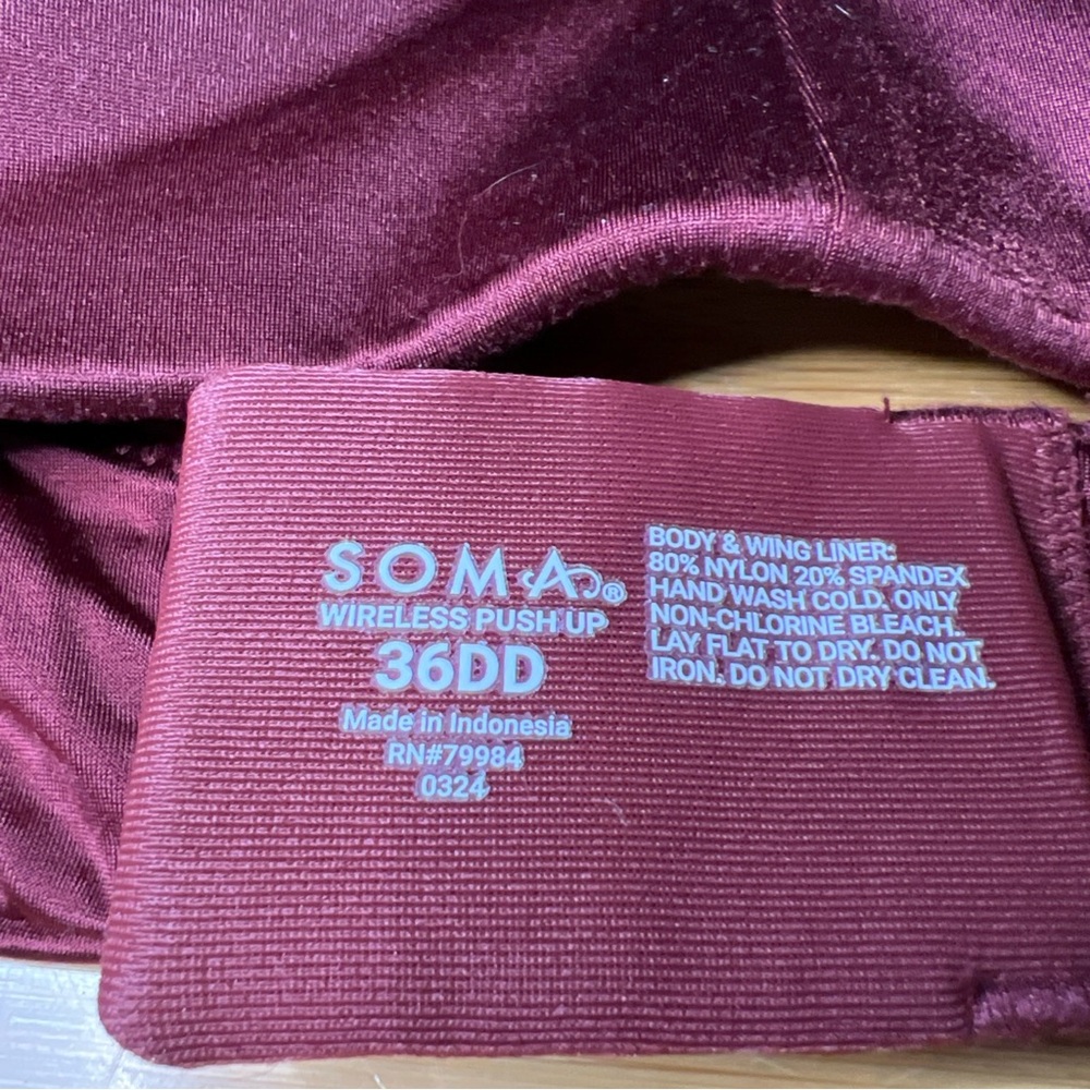 Soma 36DD Wireless Push Up Bra Burnt Red - Picture 3 of 3